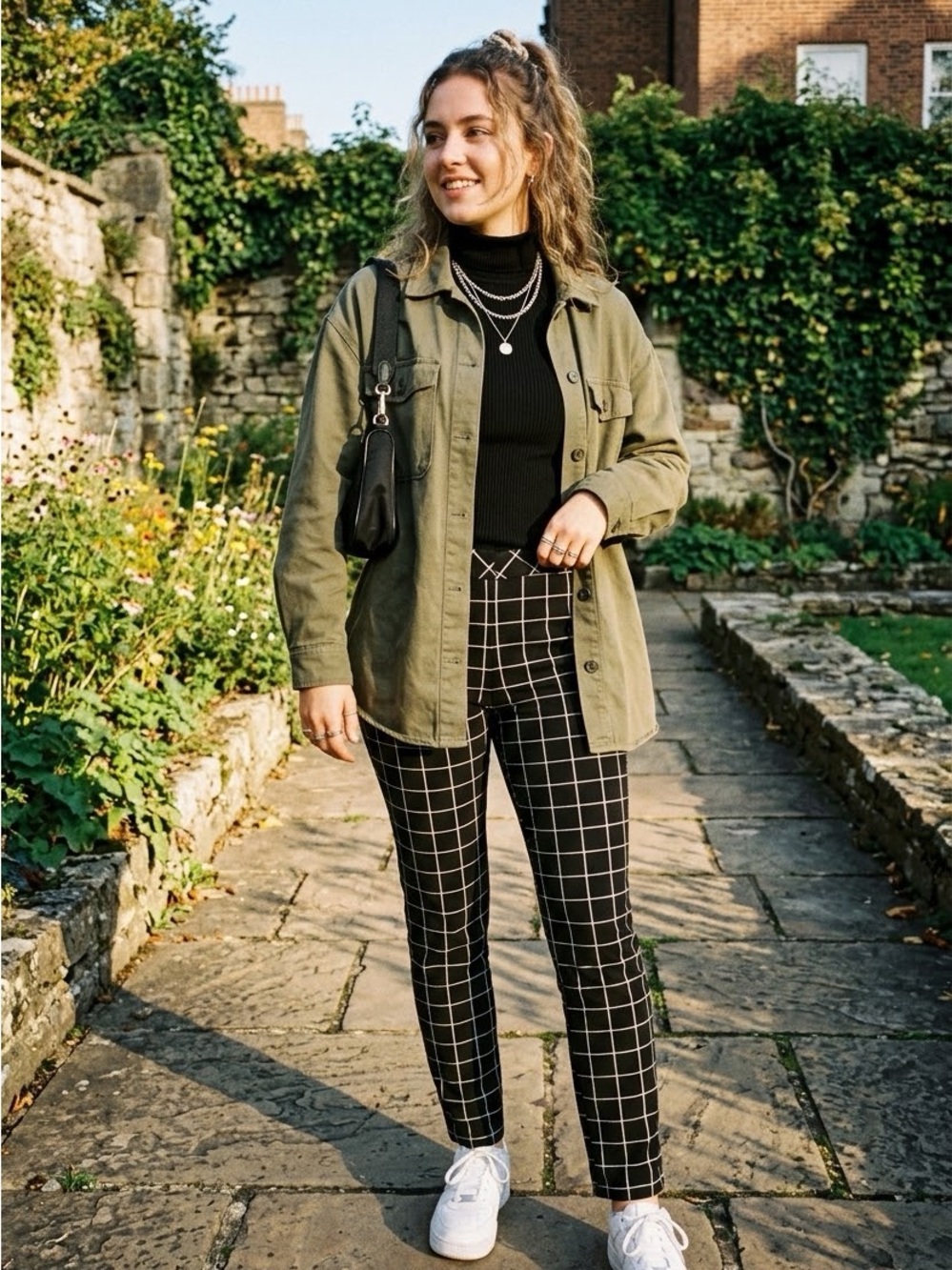 Worthington Black Windowpane Straight Leg Ankle Pants